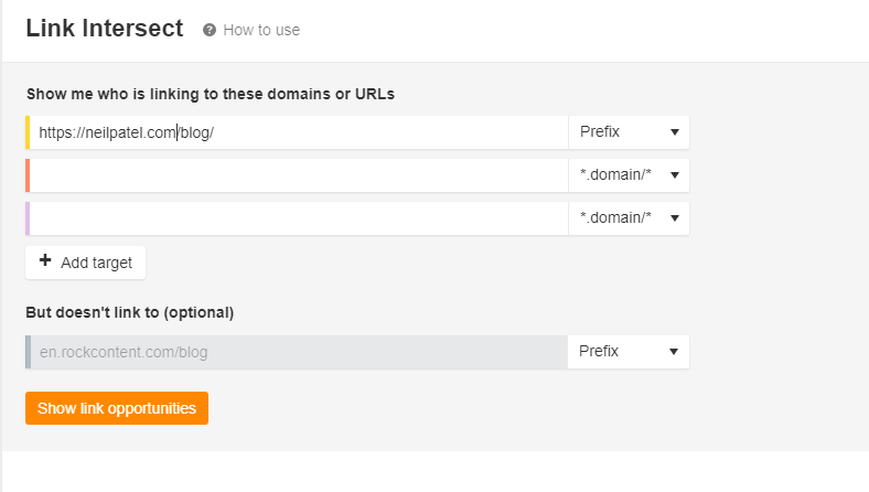 link intersect on ahrefs