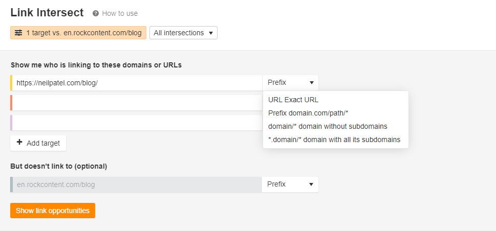 link intersect on ahrefs